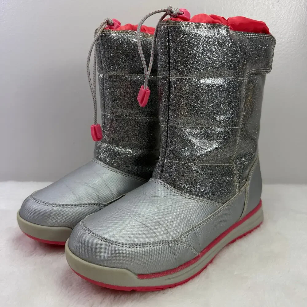 Lands’ End Girls’ Winter Snow Boots “Snow Flurry” Silver Glitter – Size 5 Youth